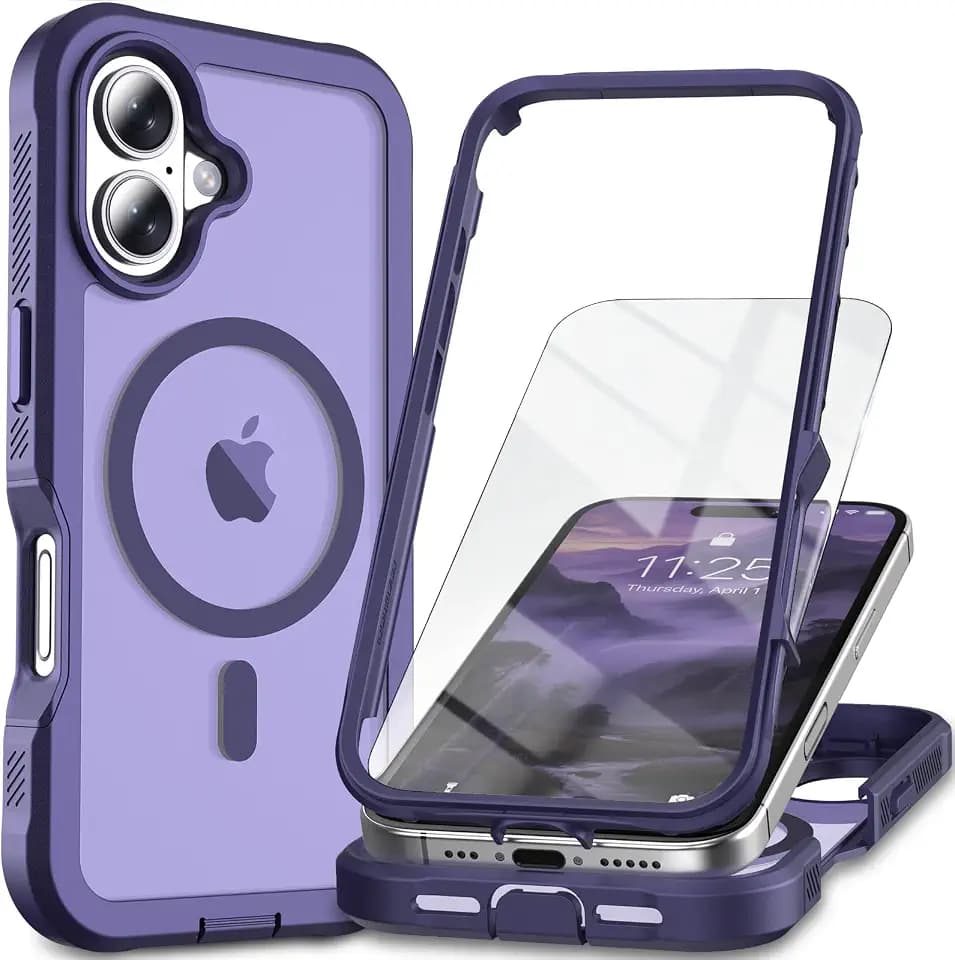 Magnetic for iPhone 16 Case with Screen Protector-Purple