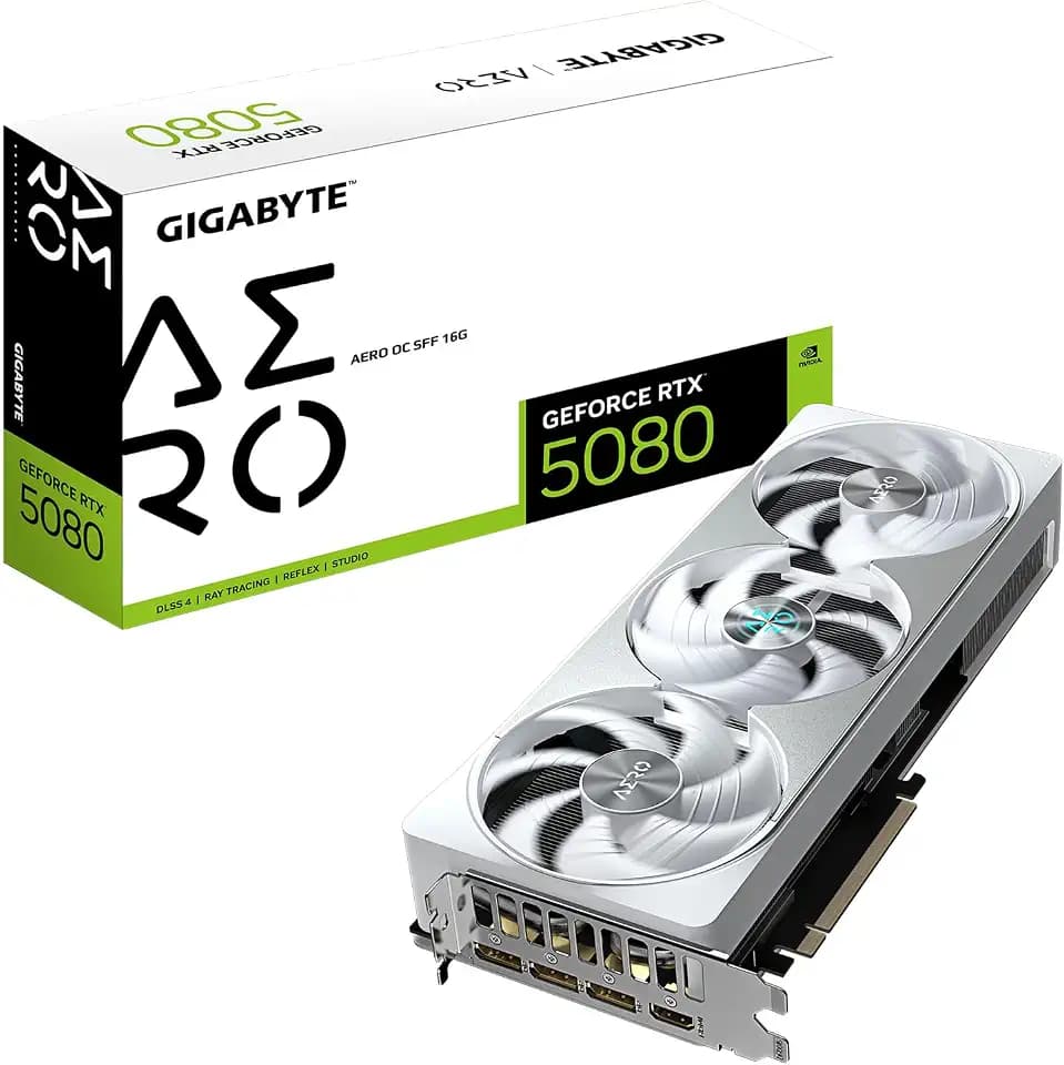 GIGABYTE GeForce RTX 5080 AERO OC SFF 16G Graphics Card, WINDFORCE Cooling System, 16GB 256-bit GDDR7, GV-N5080AERO OC-16GD Video Card, Compatible with Desktop