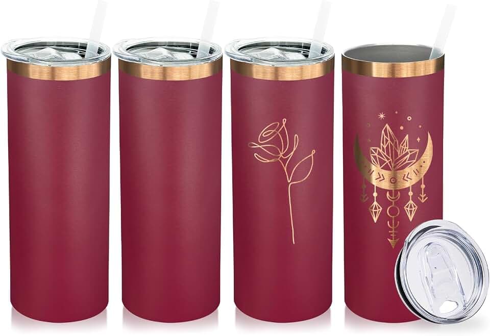 20 oz Skinny Tumblers Bulk with Lids and Straws Red,4 pack