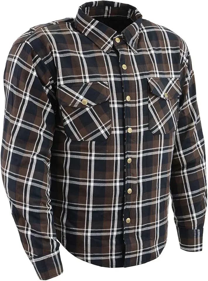Milwaukee Leather MPM1643 Men's Plaid Flannel Biker Shirt with CE Approved Armor - Reinforced w/Aramid Fiber