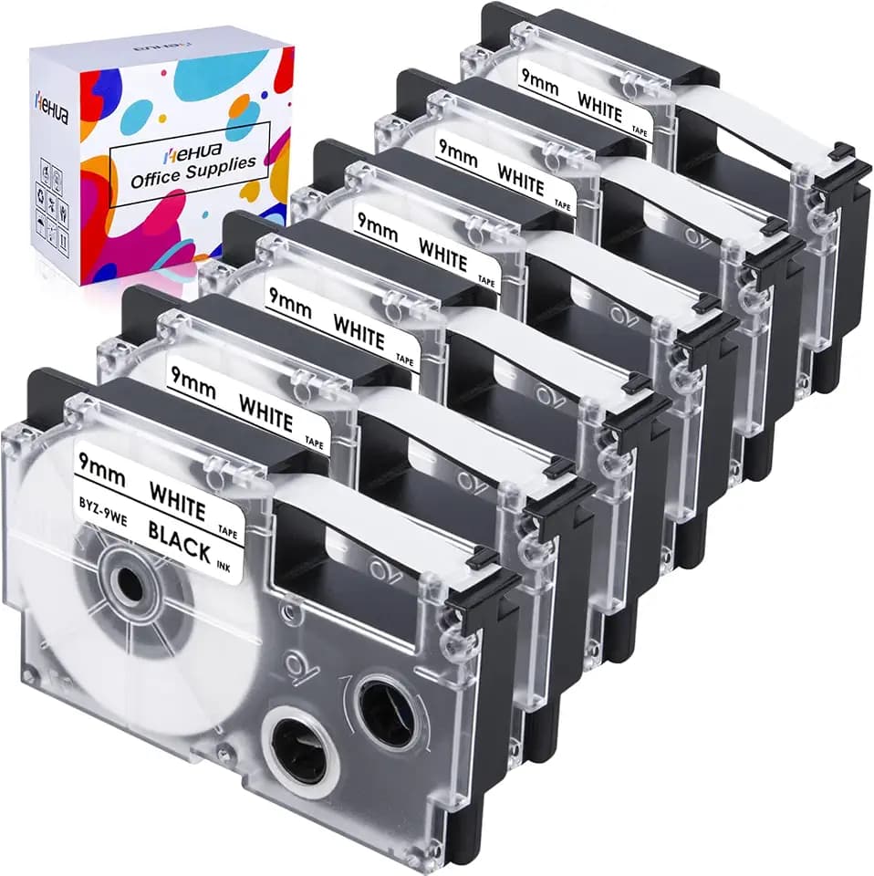 Hehua 6 Pack Compatible for Casio KL Printer 9mm Label XR9WE Black on White