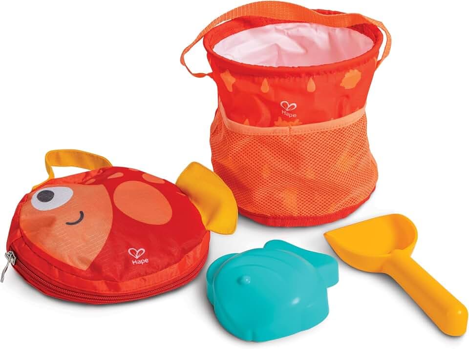 Hape Faltbares Strand-Spielset - mit Eimer, Schaufel und Sandförmchen, Sandspielzeug, Set für Strand, Sandkasten und Outdoor, für Kinder ab 18 Monaten
