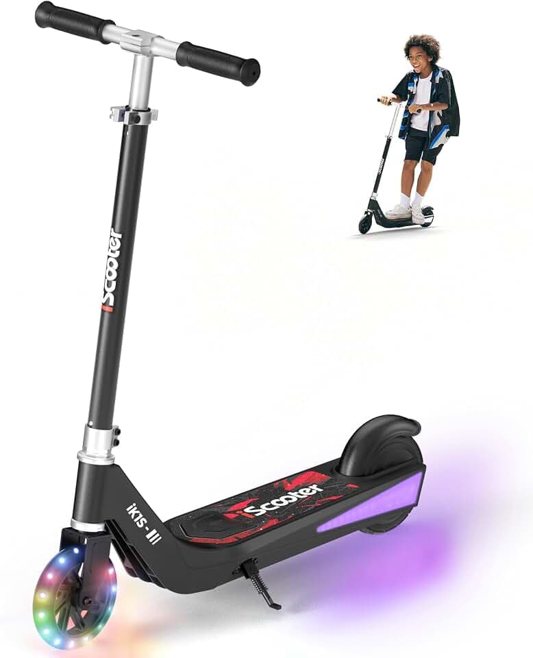 iScooter Kinder E Scooter mit Musik & Licht für 6-8-16 Jahre, 6.5"/5.5" Eektroroller, 2/3 Fahrmodi 8/13/19km/h, 90-102 cm Verstellbare Höhe, Max 8/15 km Reichweite, Licht Leicht, Auto-Abschaltung