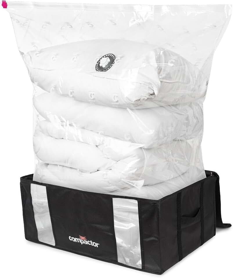 Compactor Vakuum-Aufbewahrungstaschen, Kompression durch Staubsauger, integrierte Griffe, großes Fassungsvermögen, 3 Stück, Größe XXL, Schwarz, 65 × 45 × 27 cm