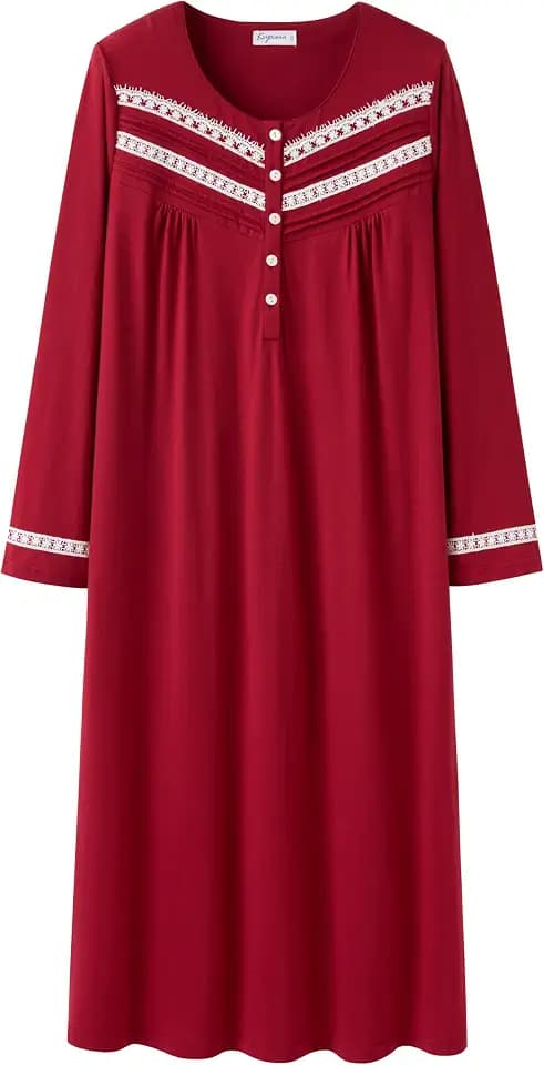 Keyocean Nachthemd Damen Baumwolle Lang Schlafshirt Langarm Nachtwäsche