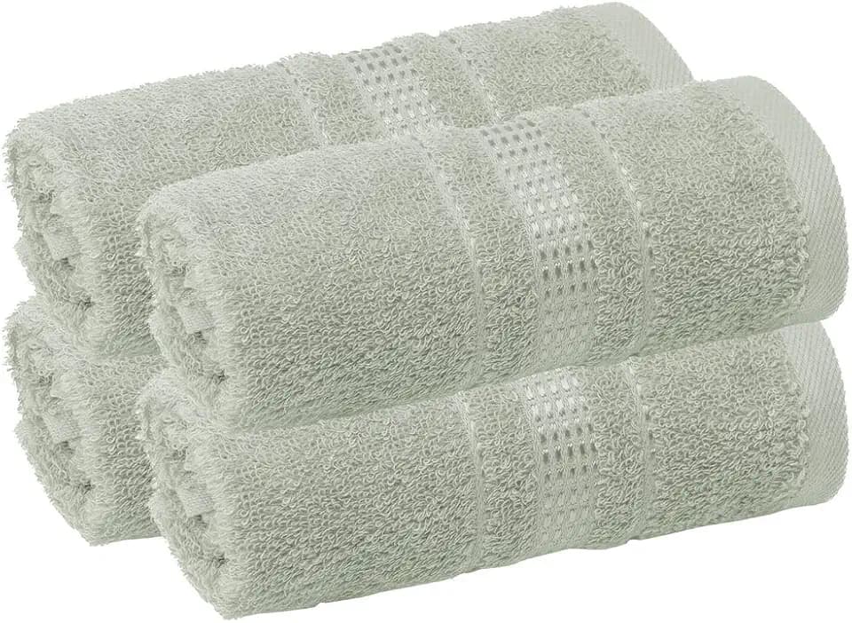 Melissa Linen 4-Pack Fingertip Towels for Bathroom, Small Hand Towels 12 x 18 in, 100% Turkish Cotton Guest Towels, 550 GSM, Soft Absorbent Quick Dry, Powder Room - Muted Sage (Gray-Green)