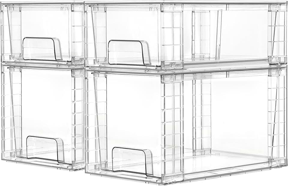 Vtopmart Clear Stackable Storage Drawers, 4 Pack Kitchen Cabinet Set
