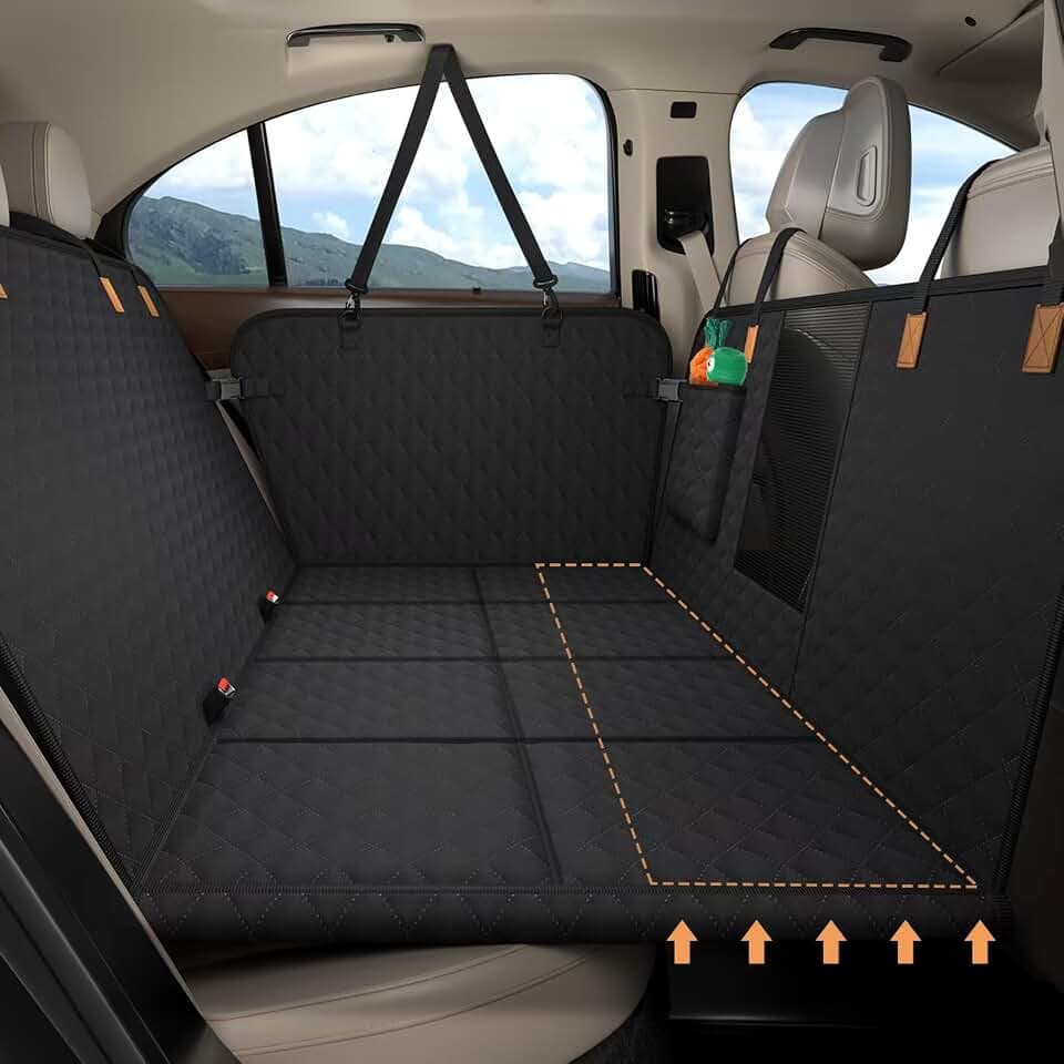 Hundedecke Auto Rückbank[127x62cm],Wasserdicht,Kratzfest mit Hartschale (300 Pfund Traglast),Rücksitzschutz für SUV & Familienauto,Abnehmbar, Waschbar mit Belüftungsnetz & Tasche (Schwarz)
