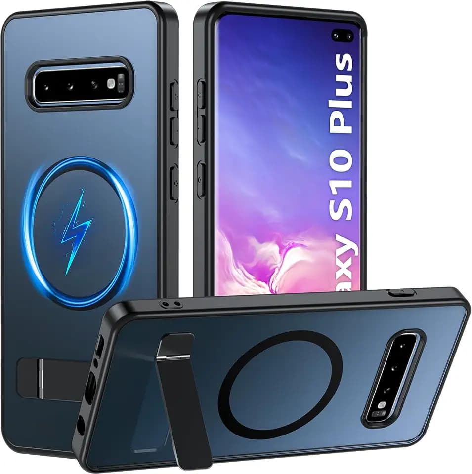 BESINPO Magnetic Case for Samsung Galaxy S10 Plus, [Built-in Invisible Kickstand][Military Grade Shockproof] Slim Translucent Matte Phone Case for S10+ 6.4 inch (Black)
