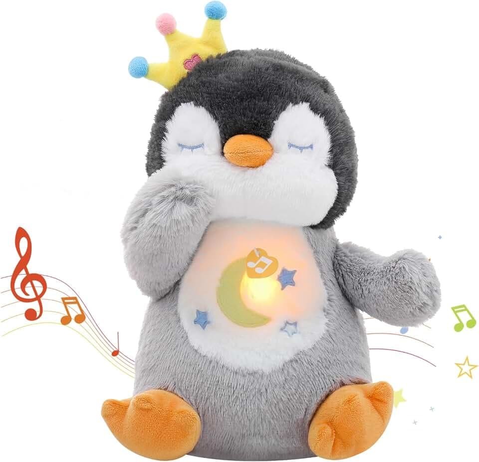 Schlummer Kuscheltier Atmendes Pinguin Beruhigend mit Musik Und Licht