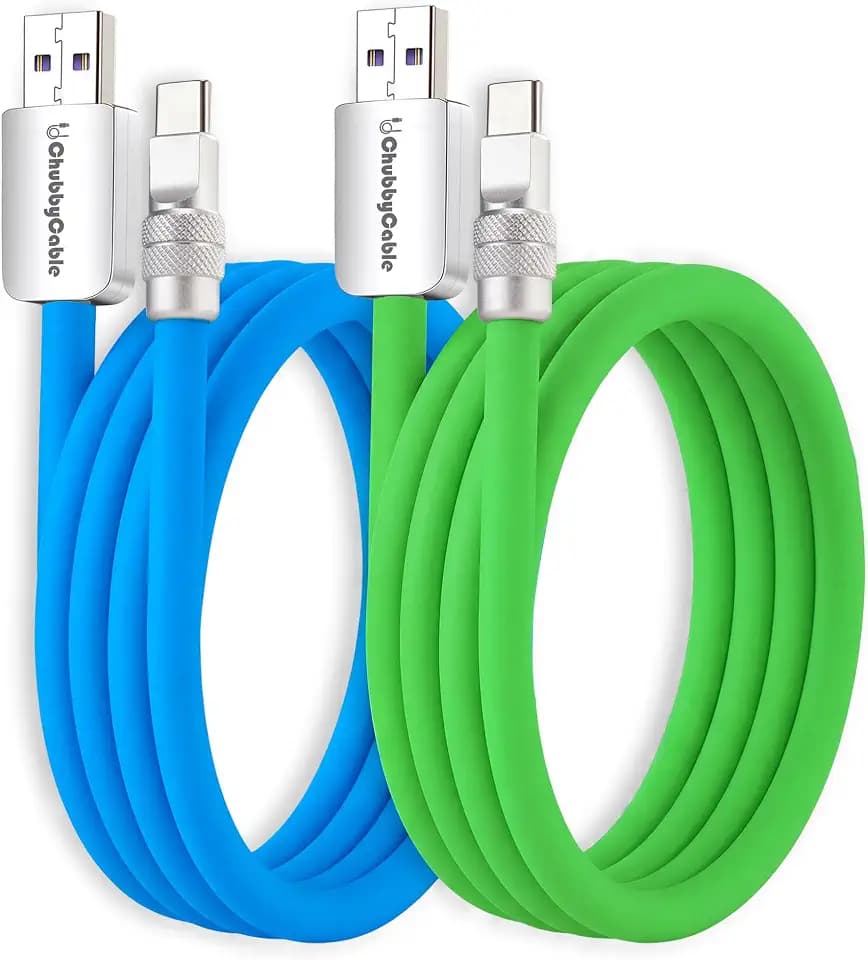 chubbycable 120W Silicone USB A to C Cable, 2 Pack, Blue+Green, 3.3FT