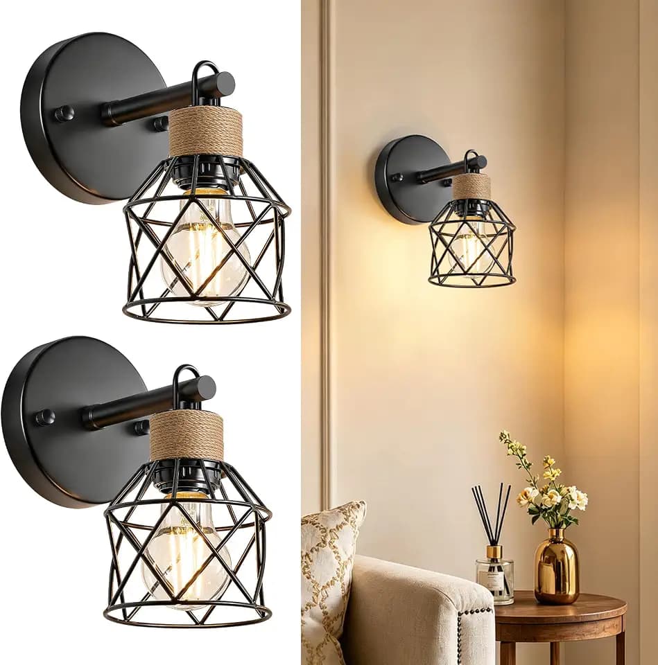 Set of 2 Wall Sconces for Bathroom, Black Modern Vanity Lights with Metal Lampshade, Bathroom Wall Lamp for Mirror Kitchen Living Room Hallway Cabinet Porch, E26 Socket