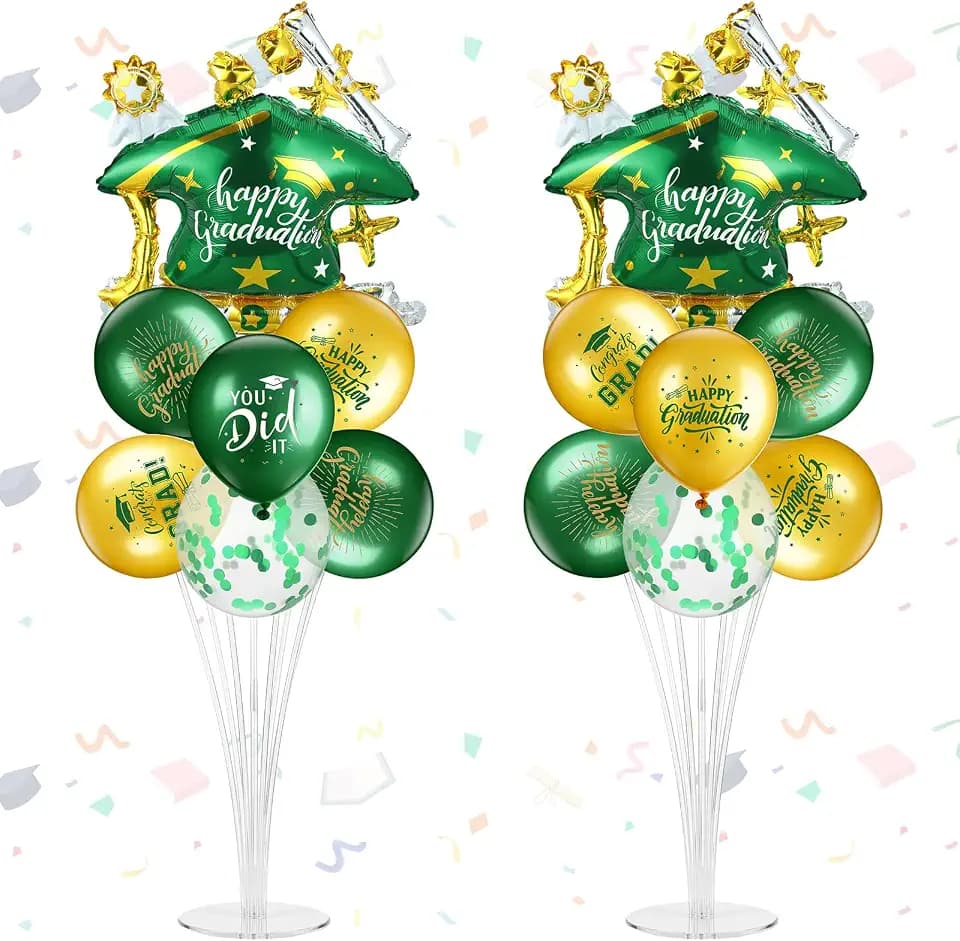 Jenaai Green and Gold 27 Pcs 2026 Graduation Balloon Centerpiece with Stand Congrats Grad You Did It Graduation Cap Balloons Column Tower Kit for High School College Party Table Decorations