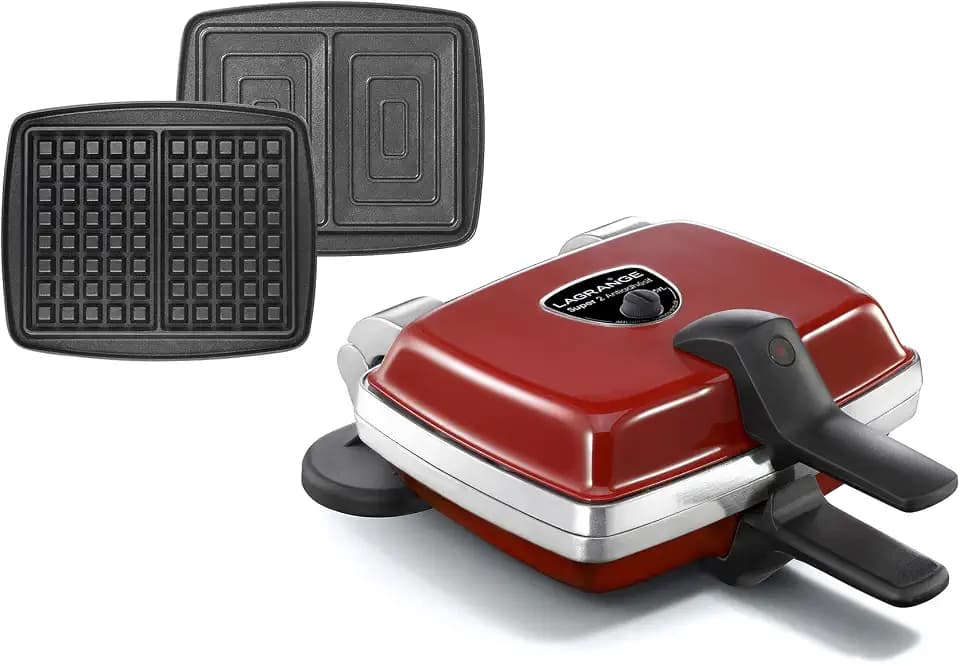 LAGRANGE Waffeleisen Super 2, antihaftbeschichtet, Rot (Waffelplatten + Sandwich)