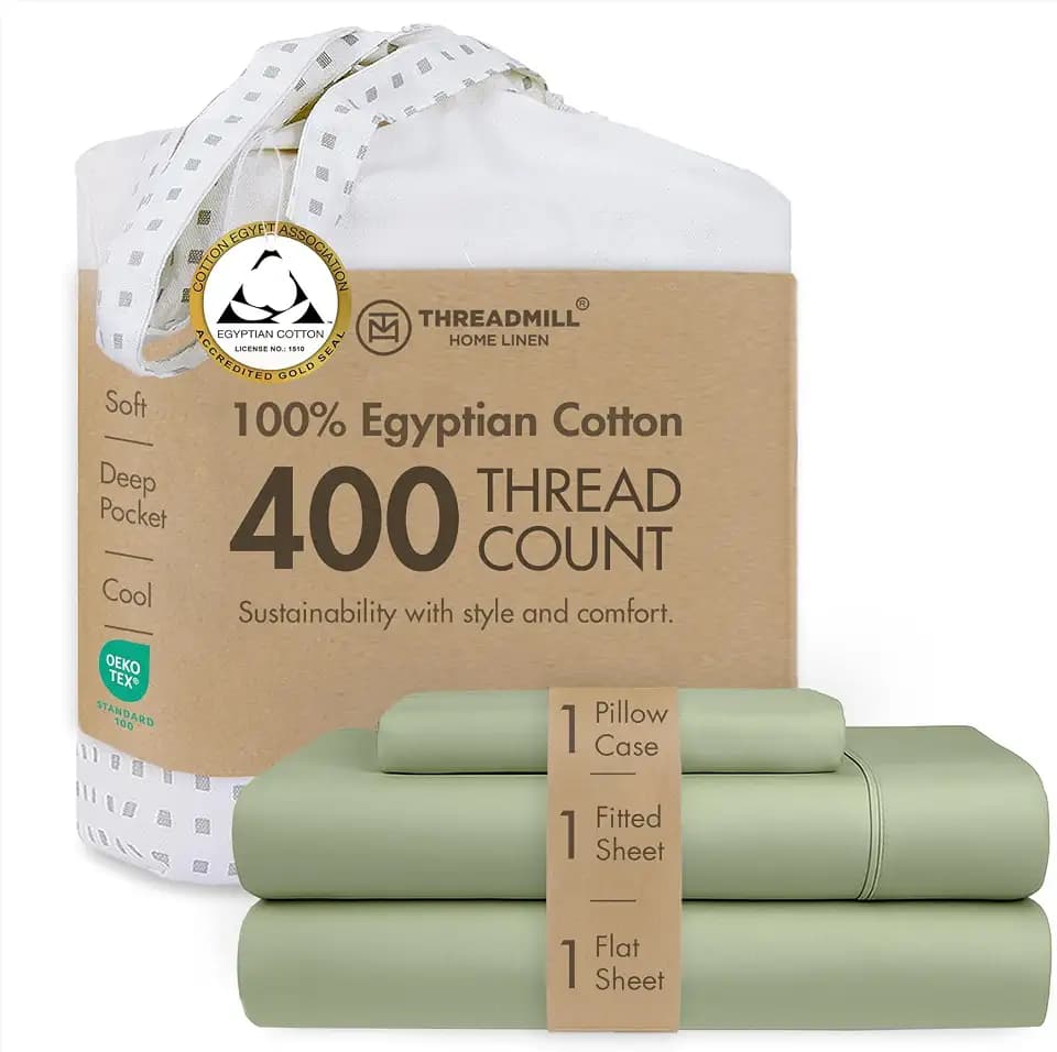Threadmill 400TC Egyptian Cotton Twin Sheet Set, Sateen, Sage Green