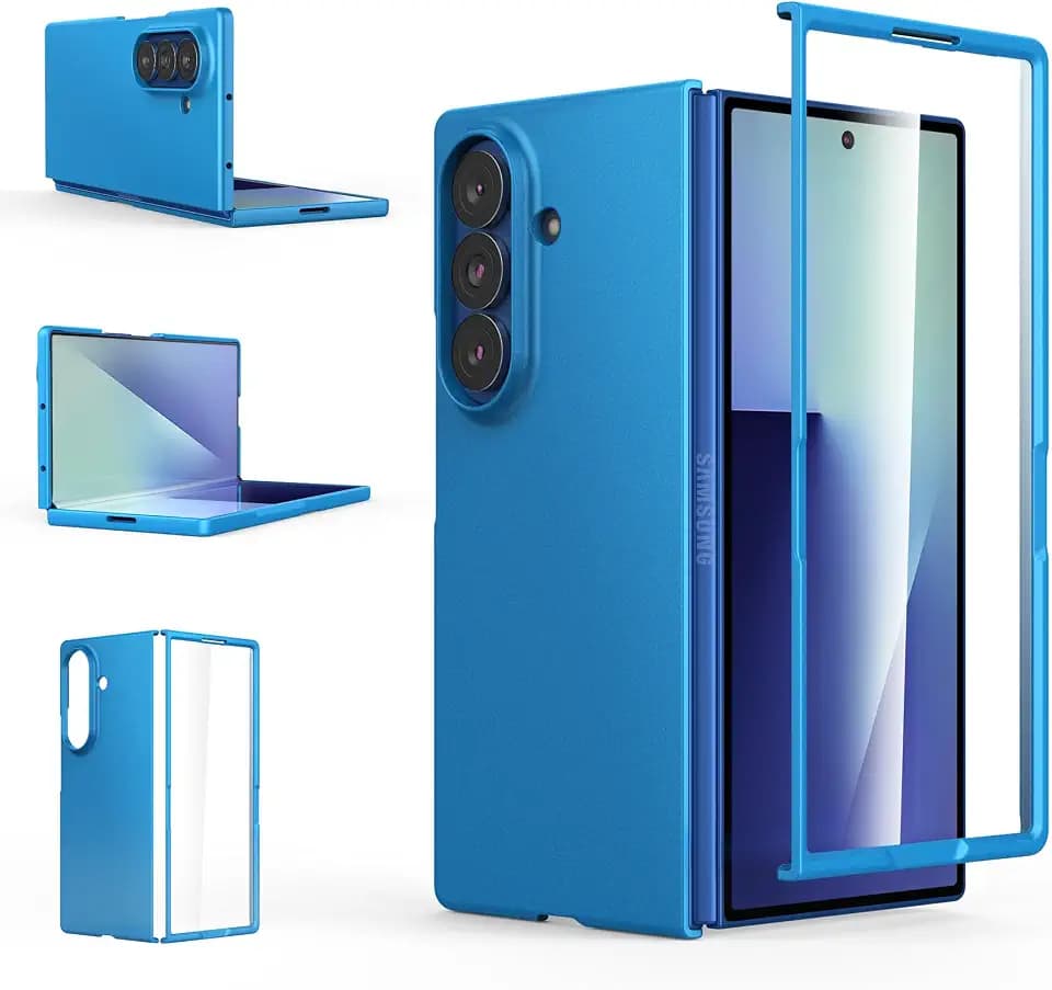 Foluu Slim Fit Case for Samsung Galaxy Z Fold 7, with Front Built-in Screen Protector, Ultra Thin Matte PC Protective Cover for Samsung Galaxy Z Fold7 5G 2025 (Blue)