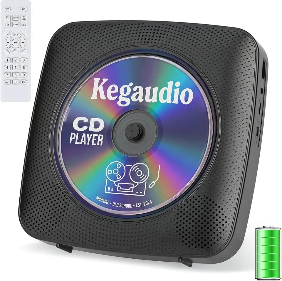 CD Player Portable Bluetooth Rechargeable: CD Players for Home with 1800mAh Kegaudio Desktop Wall CD Player with Speakers Dust Cover FM Radio USB AUX Jack Remote Control