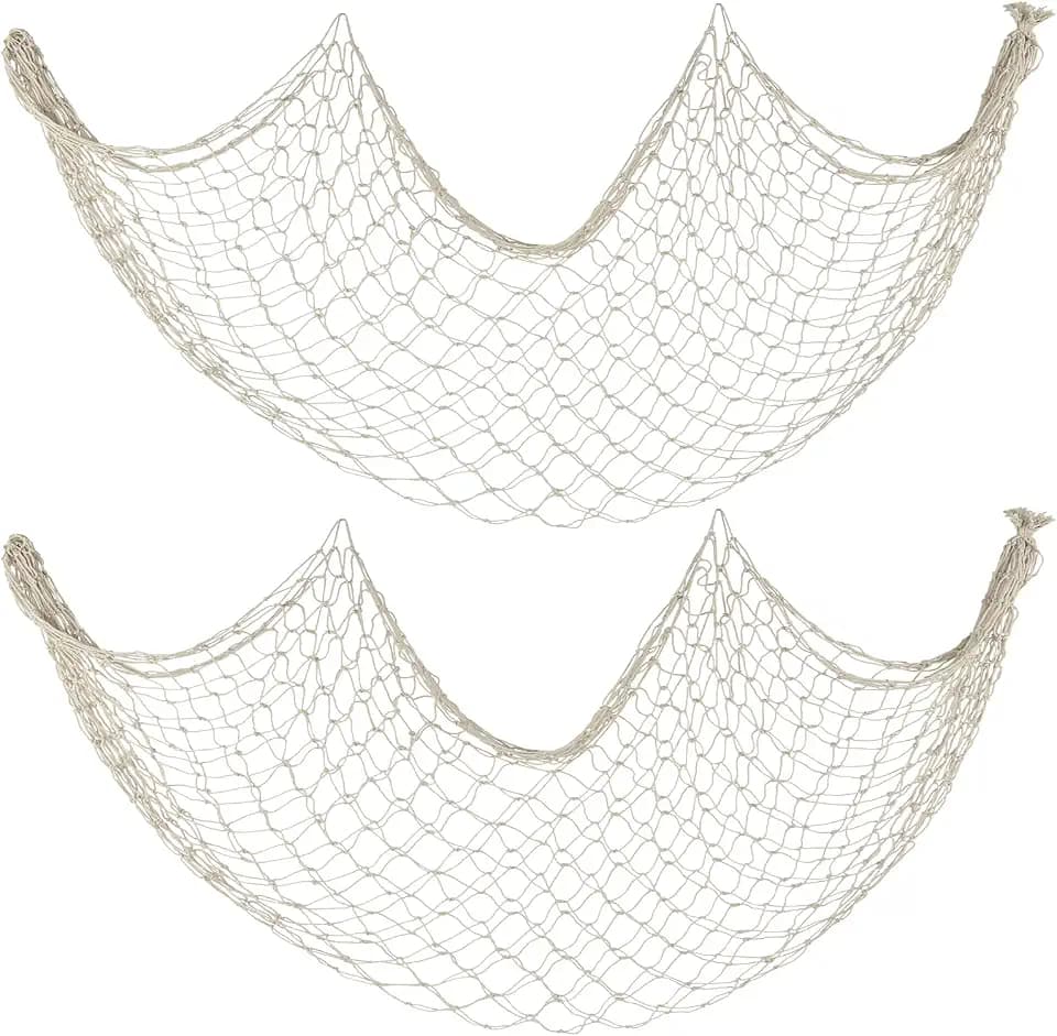 Decorative Fishing Net 2 Pack,5x10 ft XLarge Fish Net Decor,Beige