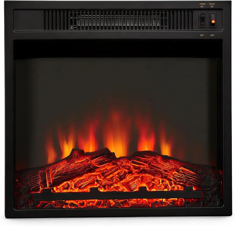 MEGAWISE 18 Inch Electric Fireplace Insert, 1400W Heater, Realistic Flame