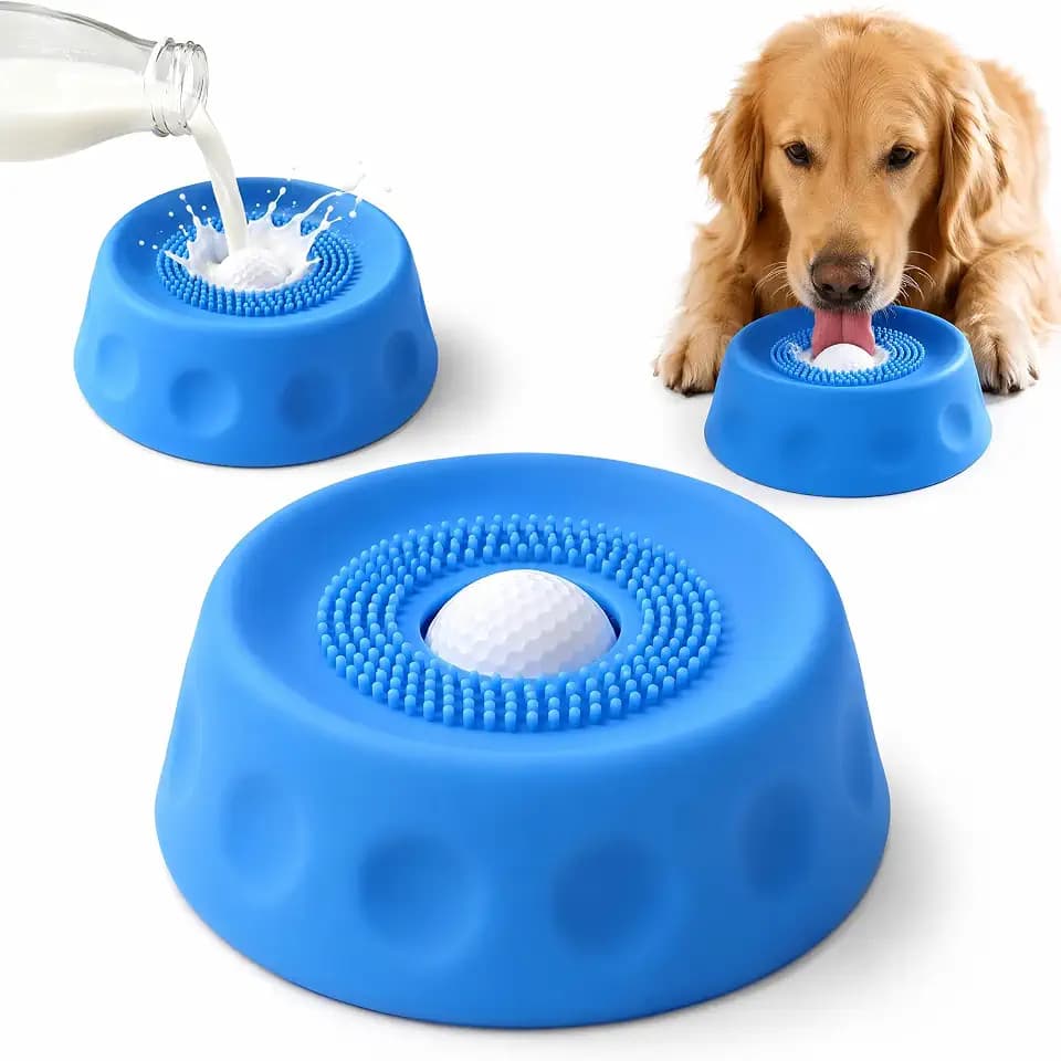 Dog Lick Bowl with Rolling Ball, Interactive Slow Feeder Dog Bowl