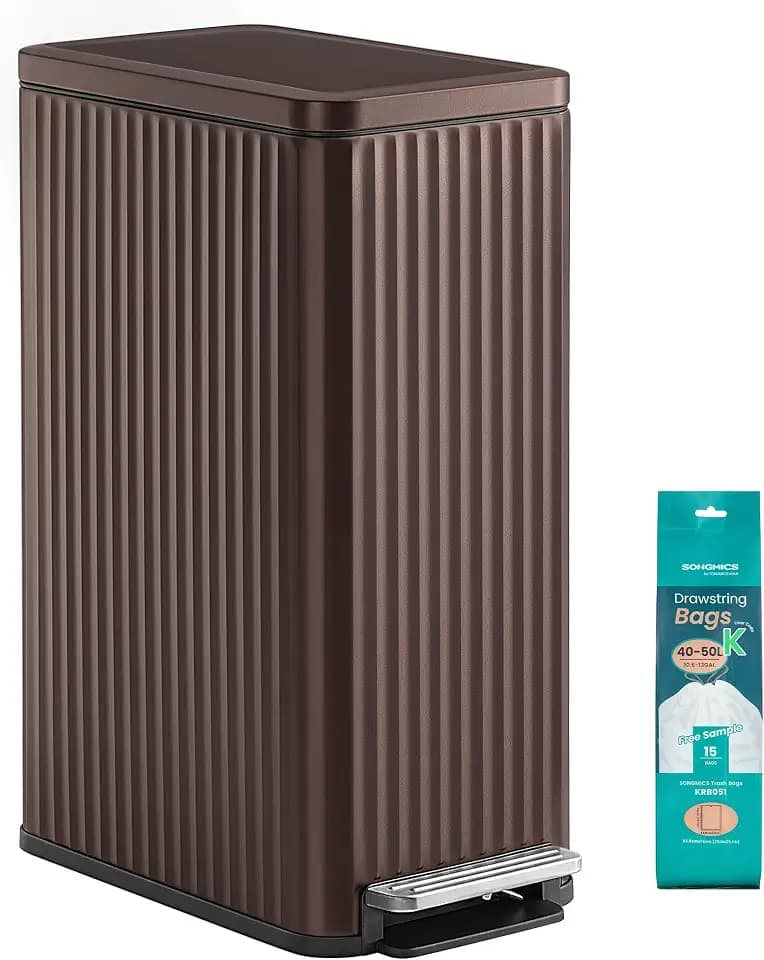 SONGMICS Trash Can, 13 Gallon (50 L) Slim, Stainless Steel, with Lid, Pedal