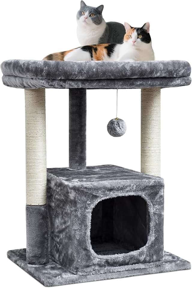 SYANDLVY 68cm Katzenbaum für Indoor-Katzen, Moderne Condo mit Plüsch Perch