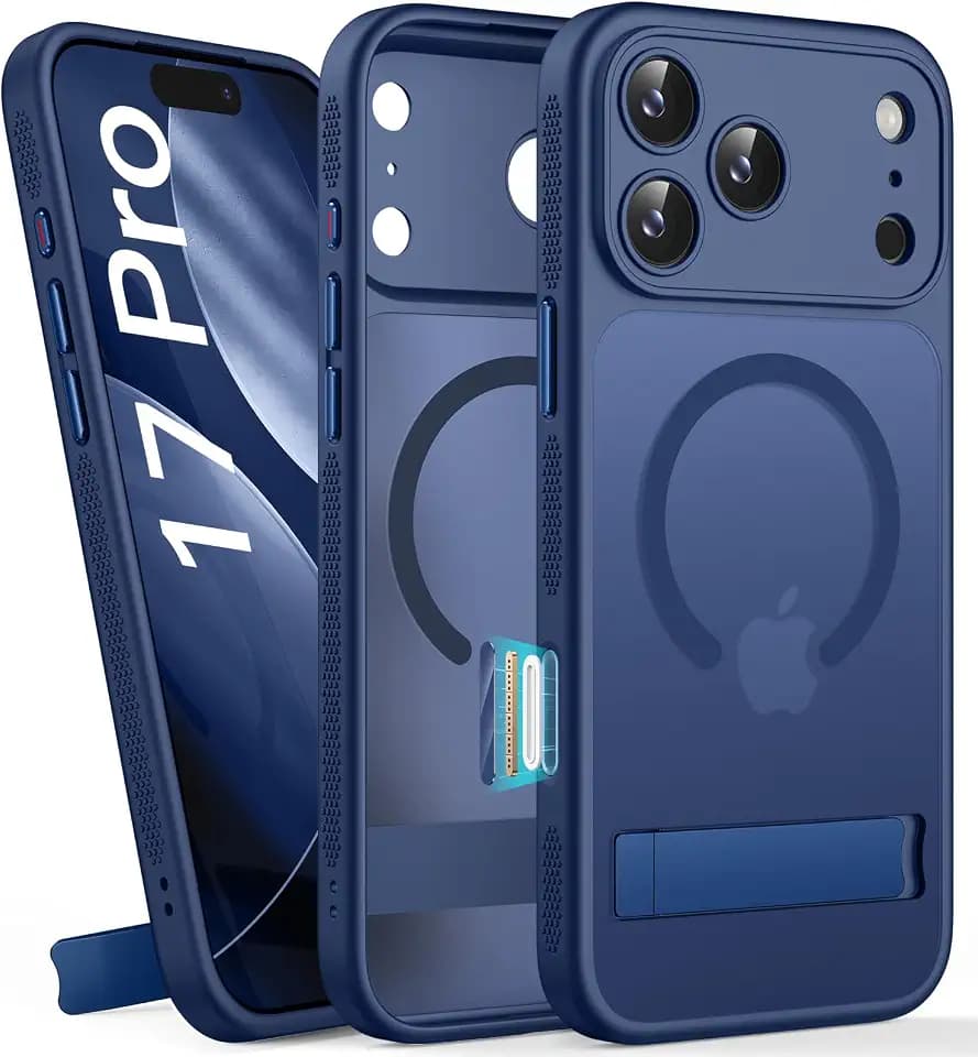 BXYJY for iPhone 17 Pro Case with Stand, Slim Compatible with MagSafe, Blue