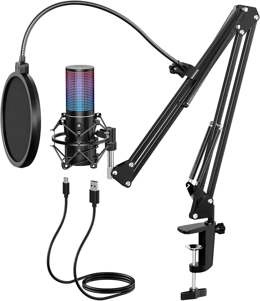 TONOR USB Podcast Microphone, Gaming PC Studio Streaming Mic Kit for PS4/5/Discord/Twitch Gamer, Recording Condenser Equipment for Singing, YouTube, 200 cm Kabel, with Adjustable Arm Stand, Q9S