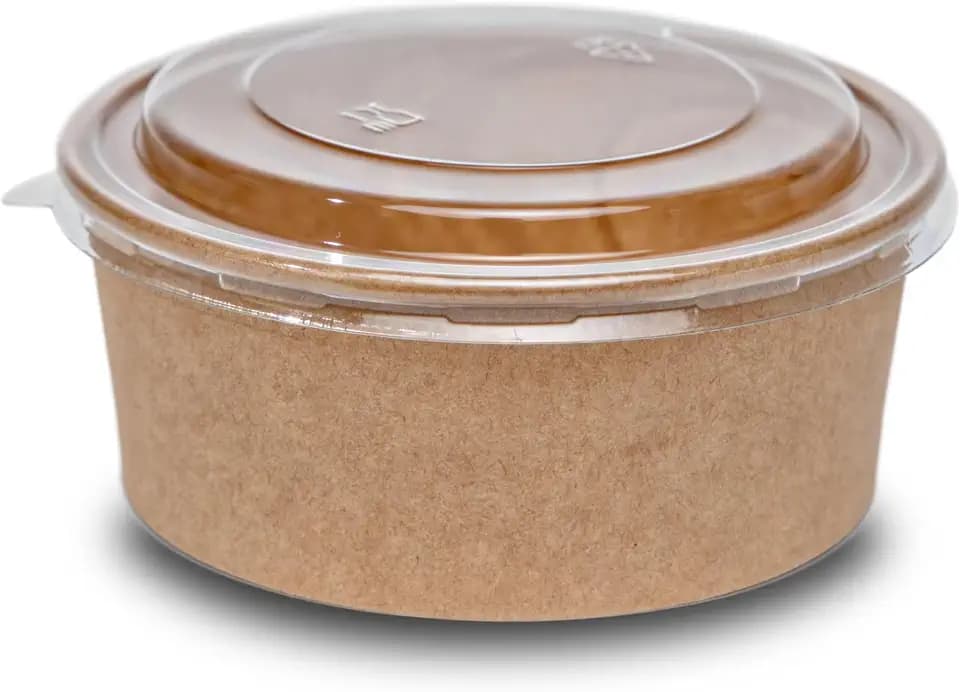 Commerline Salatschale 500 ml, 50 Stück, Salad Bowl mit Deckel, Braun