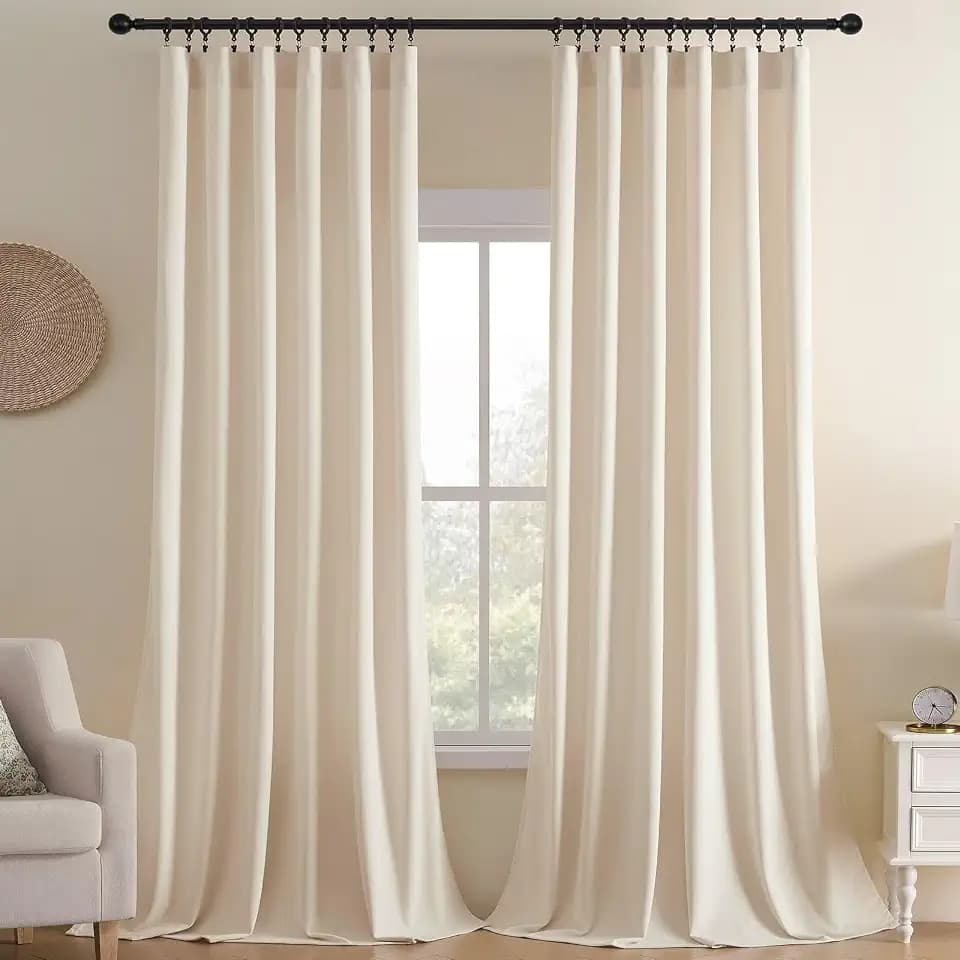 Joydeco Velvet Curtains White Blackout Curtains Thermal Insulated 63 inches Long Window Curtains Super Soft Room Darkening Drapes for Bedroom Living Room Elegant Rod Pocket 2 Panels Cream White