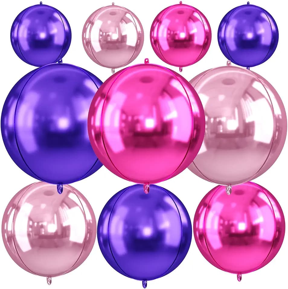 10Pcs Pink and Purple Round Foil Balloons 22" 18" 15" 4D Helium Balloon