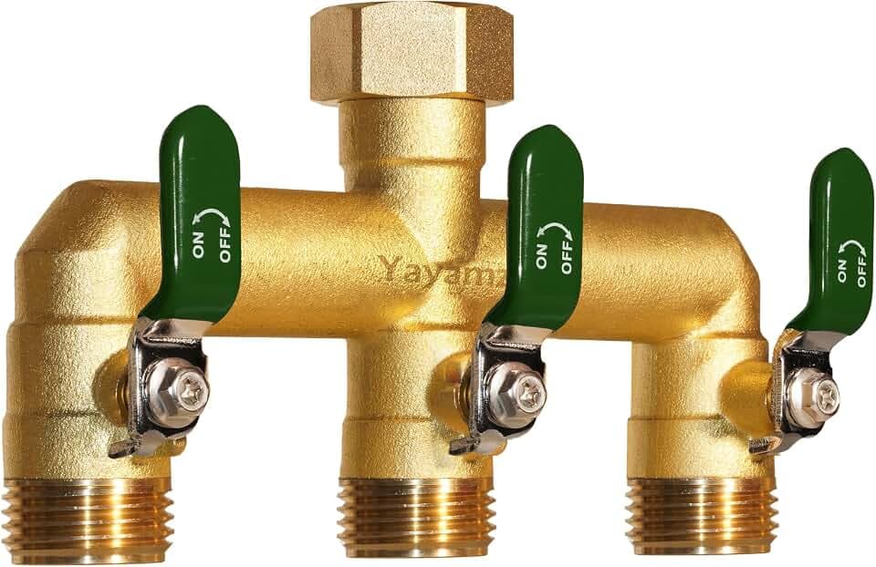 3-Way Garden Hose Splitter, Heavy-Duty Brass, 3/4" GHT, (Green)
