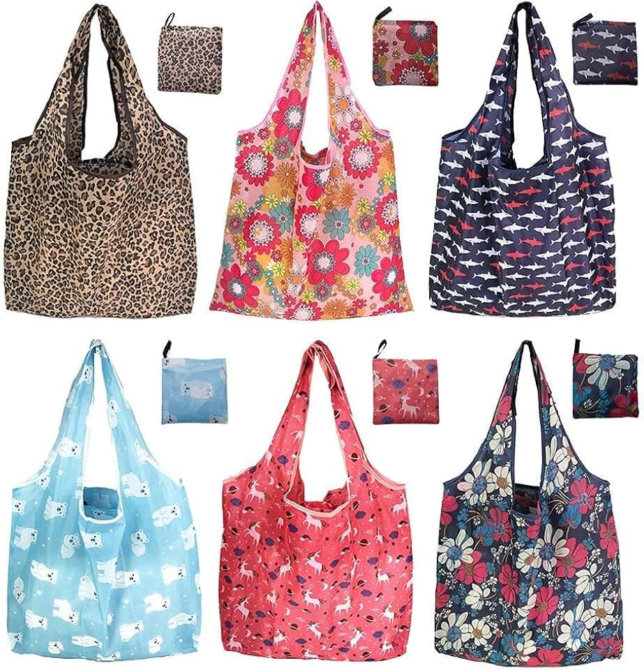6er/Pack 46x60cm Wiederverwendbare Faltbare Einkaufstasche,Tragbare Einkaufstasche Faltbar Einkaufsbeutel,Umweltfreundliche Einkaufstaschen,Faltbar Einkaufstüten,Waschbar & Stabil & Leicht