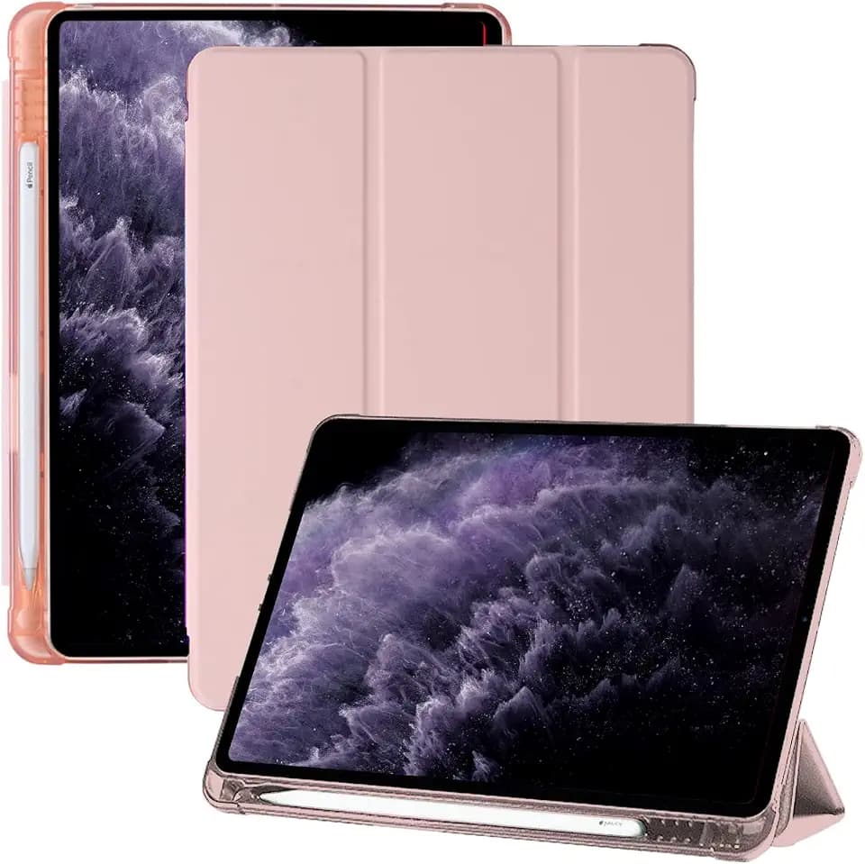 Amazon Marke - JSY Hülle für iPad Pro 11 Zoll (Modell:4th Gen,2022/ 3rd Gen, 2021 / 2nd Gen,2020) mit Stifthalter, Ultradünne Durchscheinend Smart Hülle Kompatibel mit 11" iPad Pro,Rosa