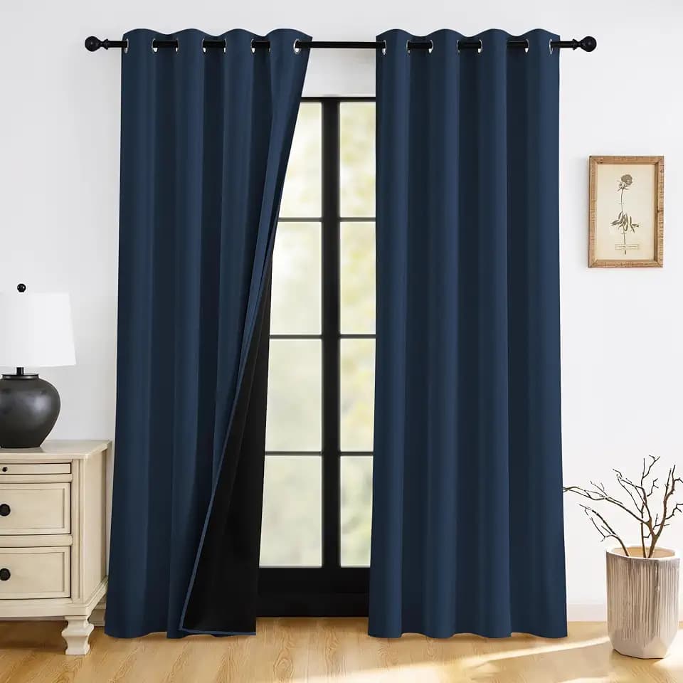 RYB HOME 100% Blackout Navy Blue Curtains for Bedroom Living Room