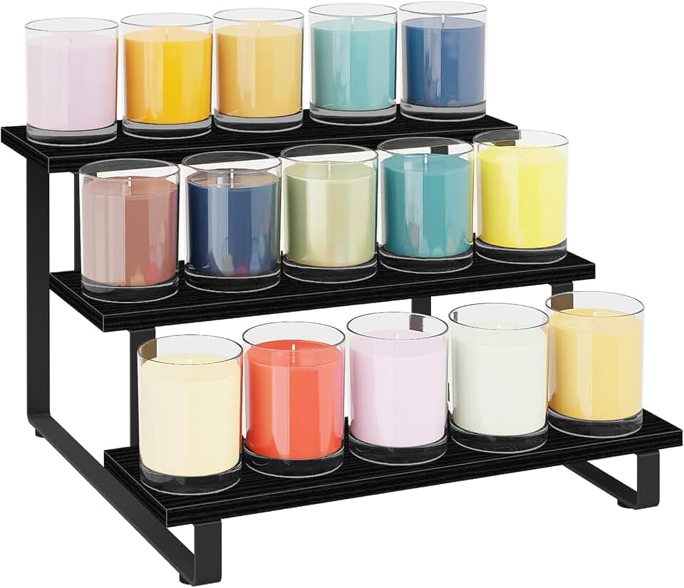ELITEROO 3 Tier Wooden Display Riser Stand, Portable Products Display Shelf, 3 Step Straight Display Rack for Retail Tabletop, Countertop, Craft Shows, Farmers Market, Tradeshows, Vendors, Black