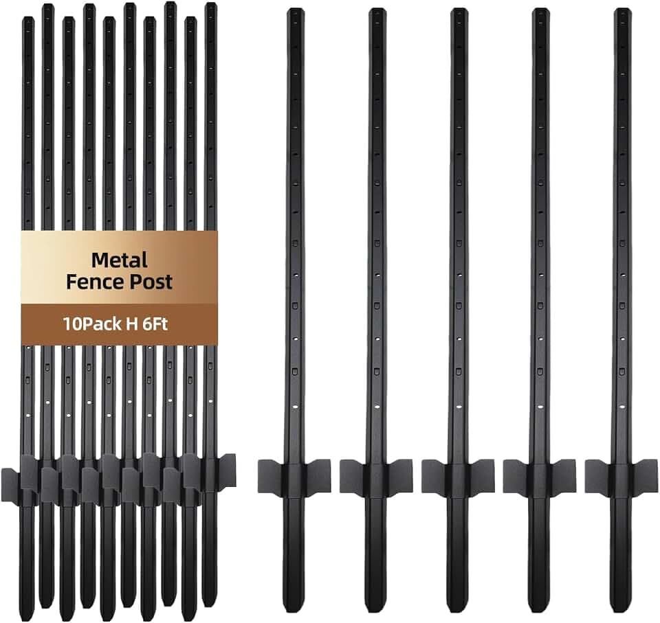 Metal Fence Post 6FT, 10 Pack Heavy Duty T Posts for Lawn, Garden, Farm