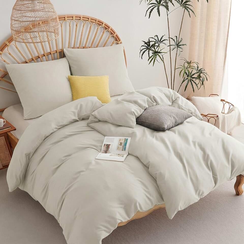 WAVVE Bettwäsche 135x200 4teilig Beige - 80x80 Kissenbezüge, Mikrofaser