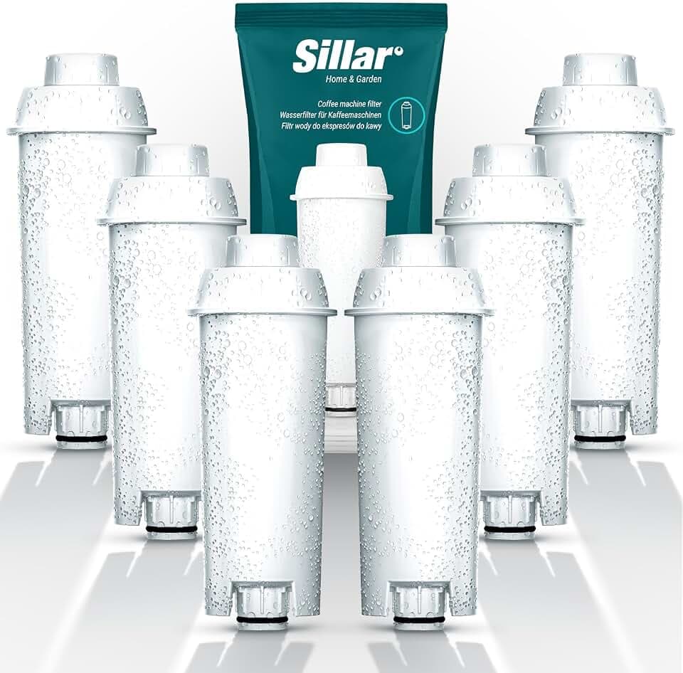Sillar 6 Pack Wasserfilter für Delonghi Kaffeemaschinen DLSC002, SER3017 & 5513292811 - Kompatibel mit ECAM, ESAM, ETAM Serie | Passt zu Dinamica, PimaDonna | Erhöht die Lebensdauer des Gerätes