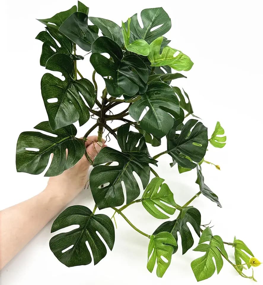 Fake Plants Hanging Small Faux Potted Ivy Vine Artificial Monstera Mini Faux Tropical Plants Greenery for Bathroom Office Table Accessories Indoor Outdoor Decor Windowsill Shelf DIY Decoration 1 Pack
