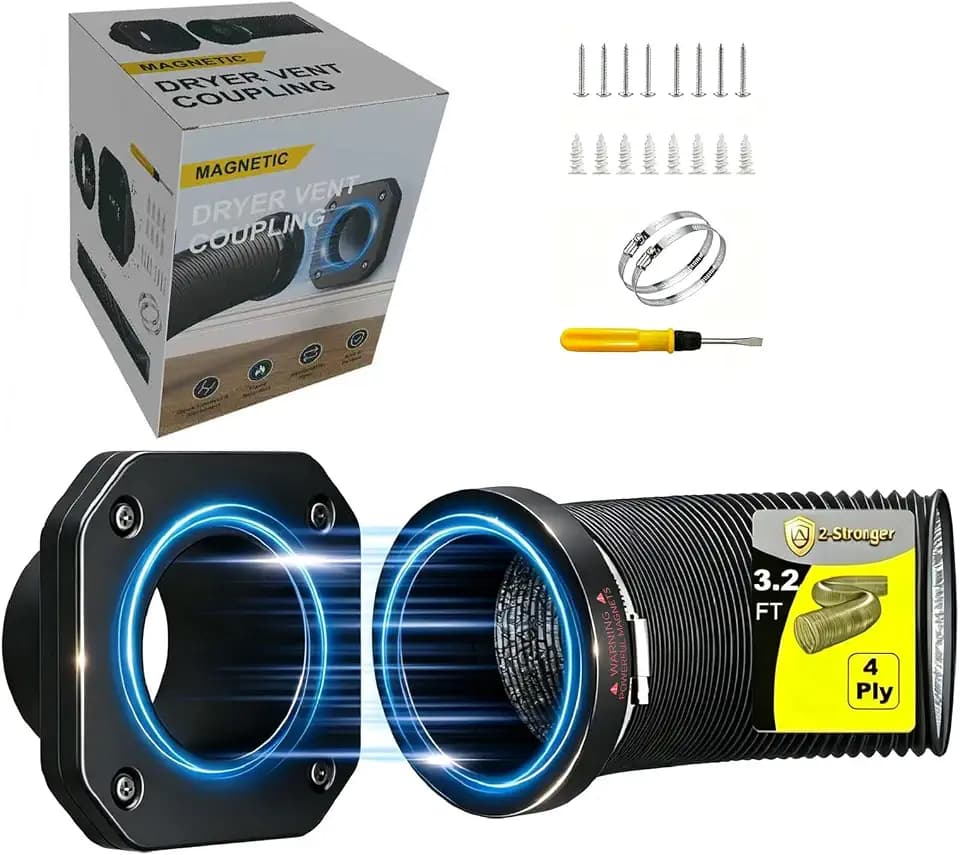 DVC-180 Magnetic Dryer Vent Connector Kit Coupling Easy to Clean, Including a 3.2ft 4" Heavy-Duty Four-Layer dryer vent hose & 2 Clamps