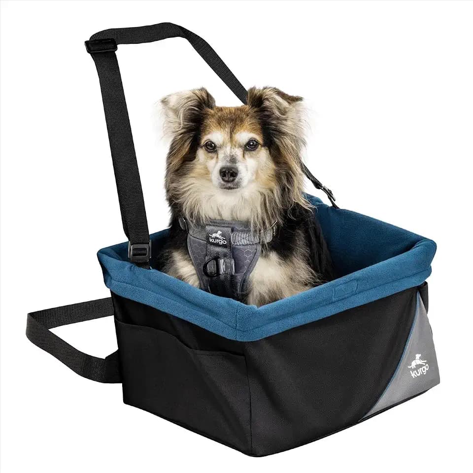 Kurgo Rover Pet Booster Seat for Small Dogs or Cats, Front & Rear Dog Car Seat, Carrier Carseat for Pets, Dog Seatbelt Tether, Helps with Canine Car Sickness