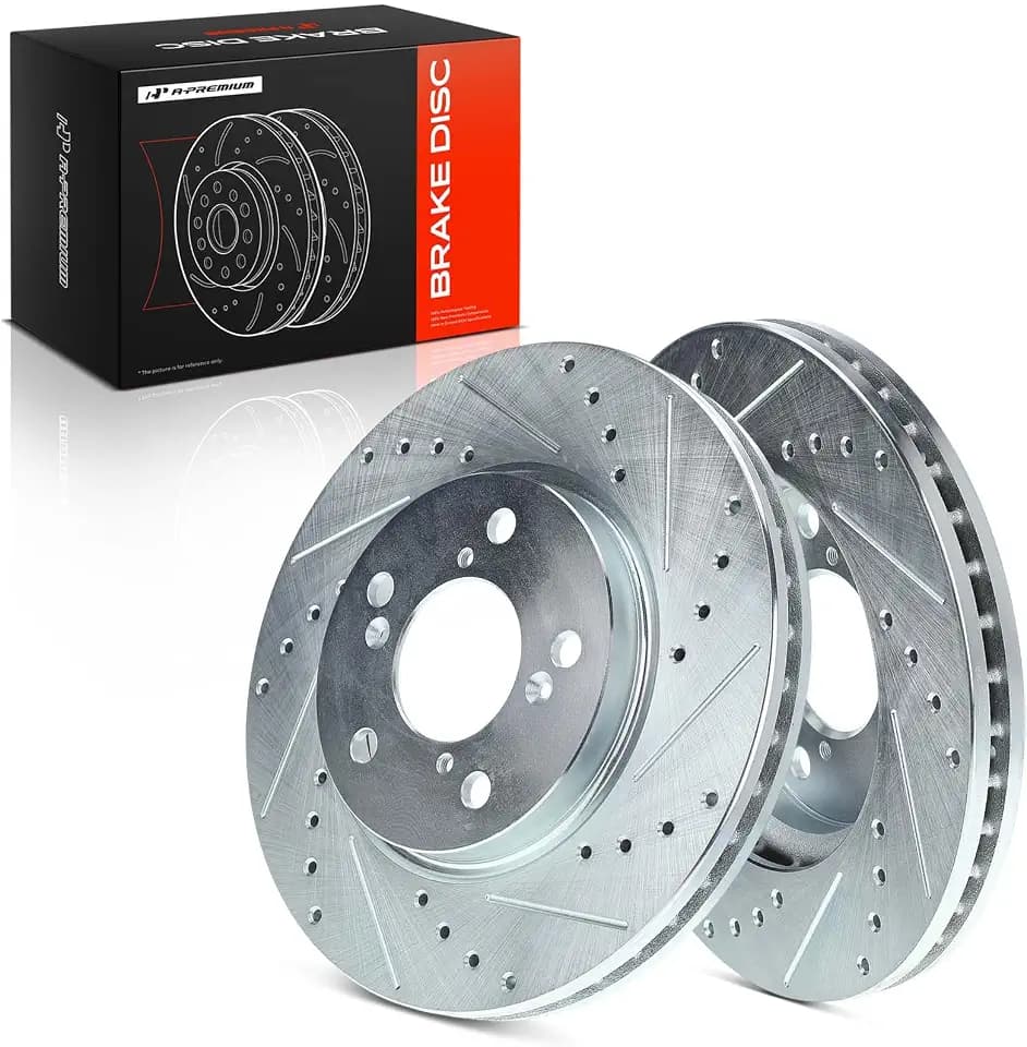A-Premium 11.66 inch (296.1mm) Front Drilled and Slotted Disc Brake Rotors