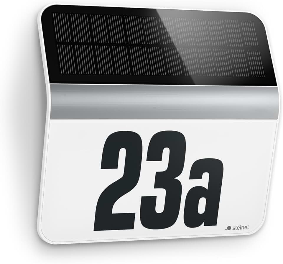 Steinel LED Solar Leuchte XSolar LH-N edelstahl, Dämmerungsschalter, 2500 mAh LiFe-Akku, inkl. beleuchtete Hausnummer, 22,7 x 24,2 x 5,1 cm, Silber