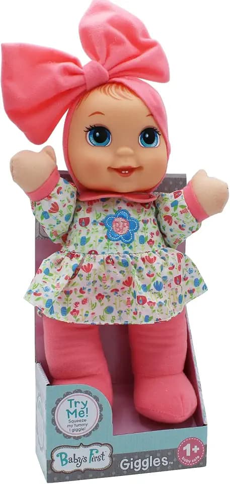 Goldberger Baby's First Giggles Doll with Coral Top & Infectious Giggle Sound Module - Child Safe 1 year & Up