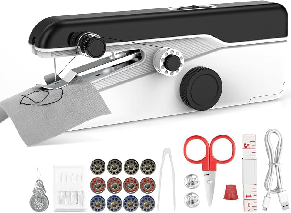 Mini Handnähmaschine Elektrisch - Robofun S3 Elektrische Nähmaschine Tragbare mit Nähzubehör für Anfänger, 2 Modi, Leicht & Einfach - Handnähmaschine Testsieger für Kleidung, DIY, Reisen, Hause