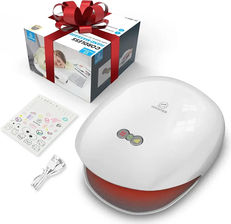 Comfier Wireless Handmassagegerät mit Hitze -3 Stufen Luftkompression und Heizung, wiederaufladbares Massagegerät Karpaltunnel, ideale Geschenke für Frauen Männer Mama