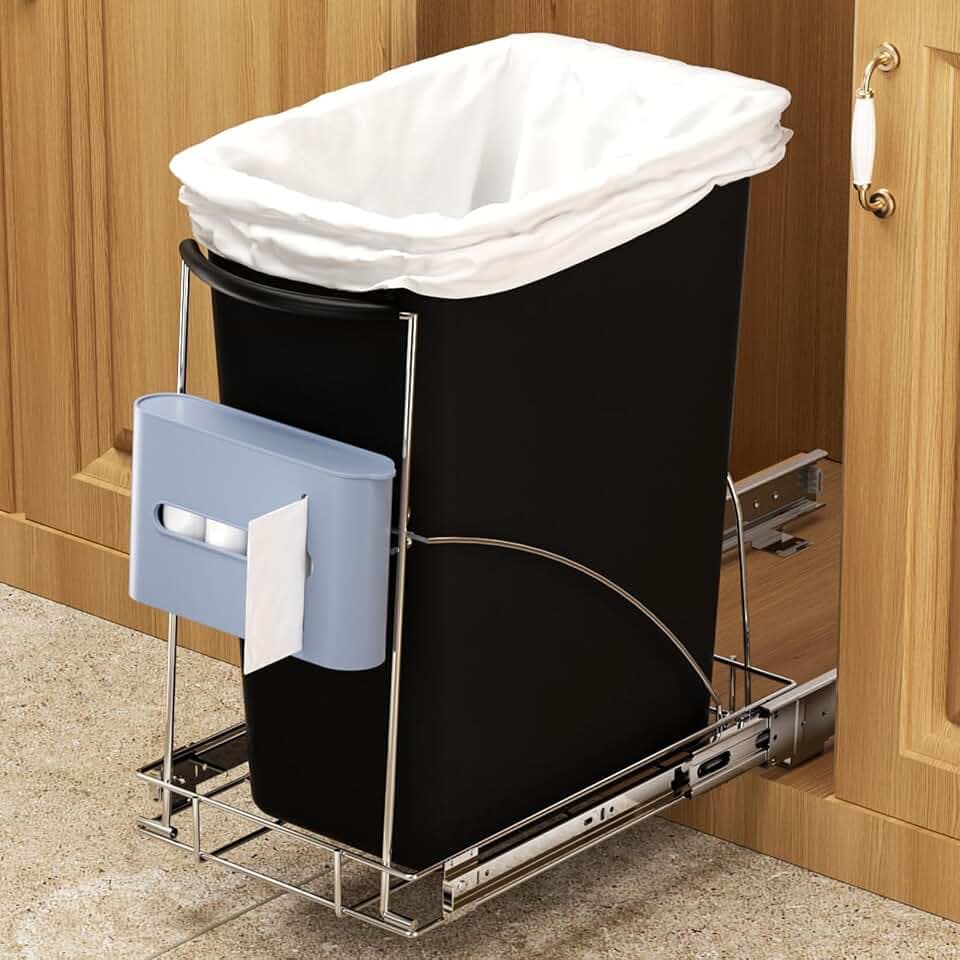 Pull Out Trash Cans w/ Bag Holder for Under Kitchen Cabinets, for 30-40Qt