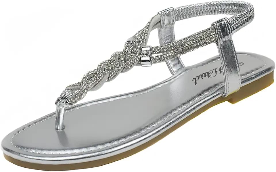 Women's Sparkly Rhinestone Thong Flats Sandals Boho Bling Dressy