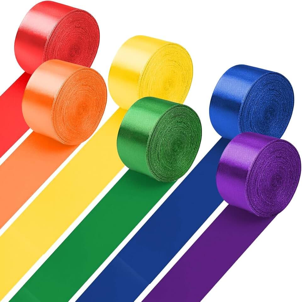Deepton 60m Regenbogen Schleifenband, 50mm Satinband, Geschenkband Breit